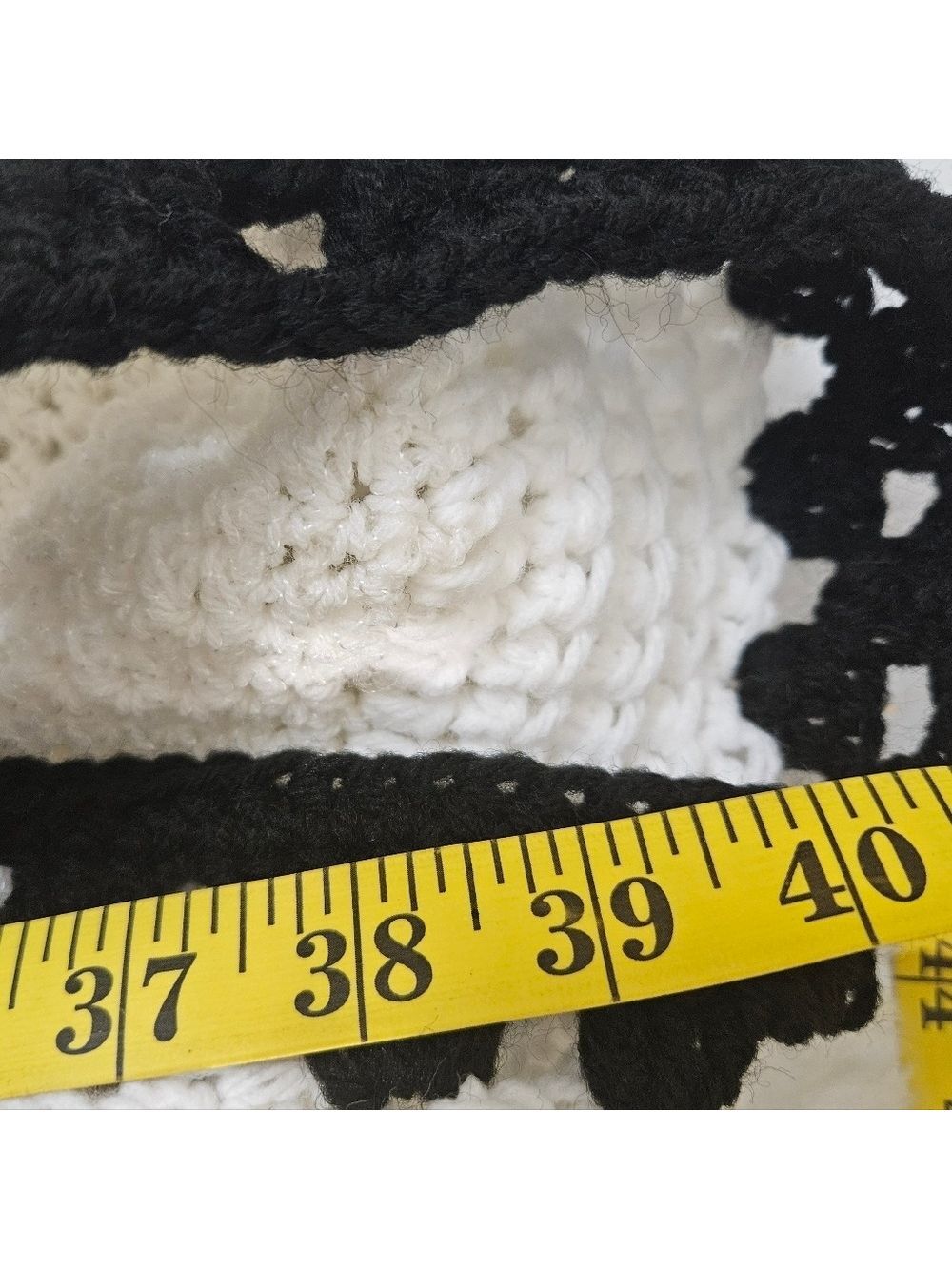 Handmade White Hand Knit Crochet Cocoon Cardigan Granny Square Black Open Front - Picture 17 of 17